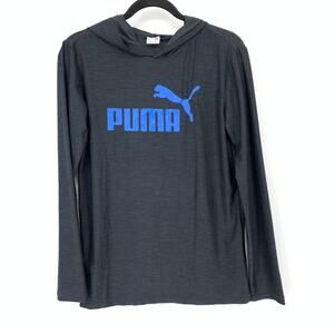 Puma Long Sleeve Hoodie T-Shirt Boys Size L 14/16 Dark Gray Blue Logo